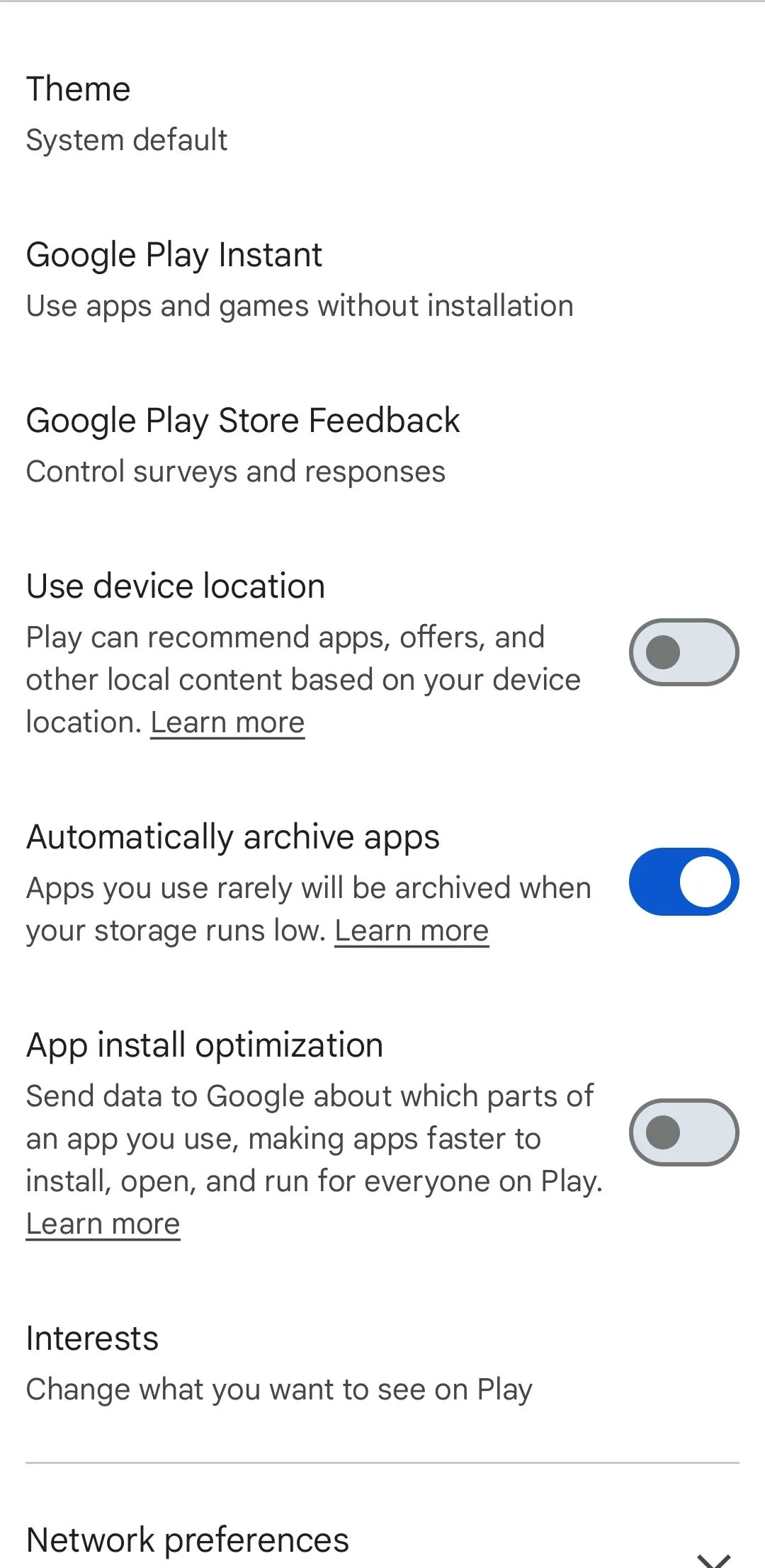 Cài đặt tự động lưu trữ ứng dụng trong Google Play Store