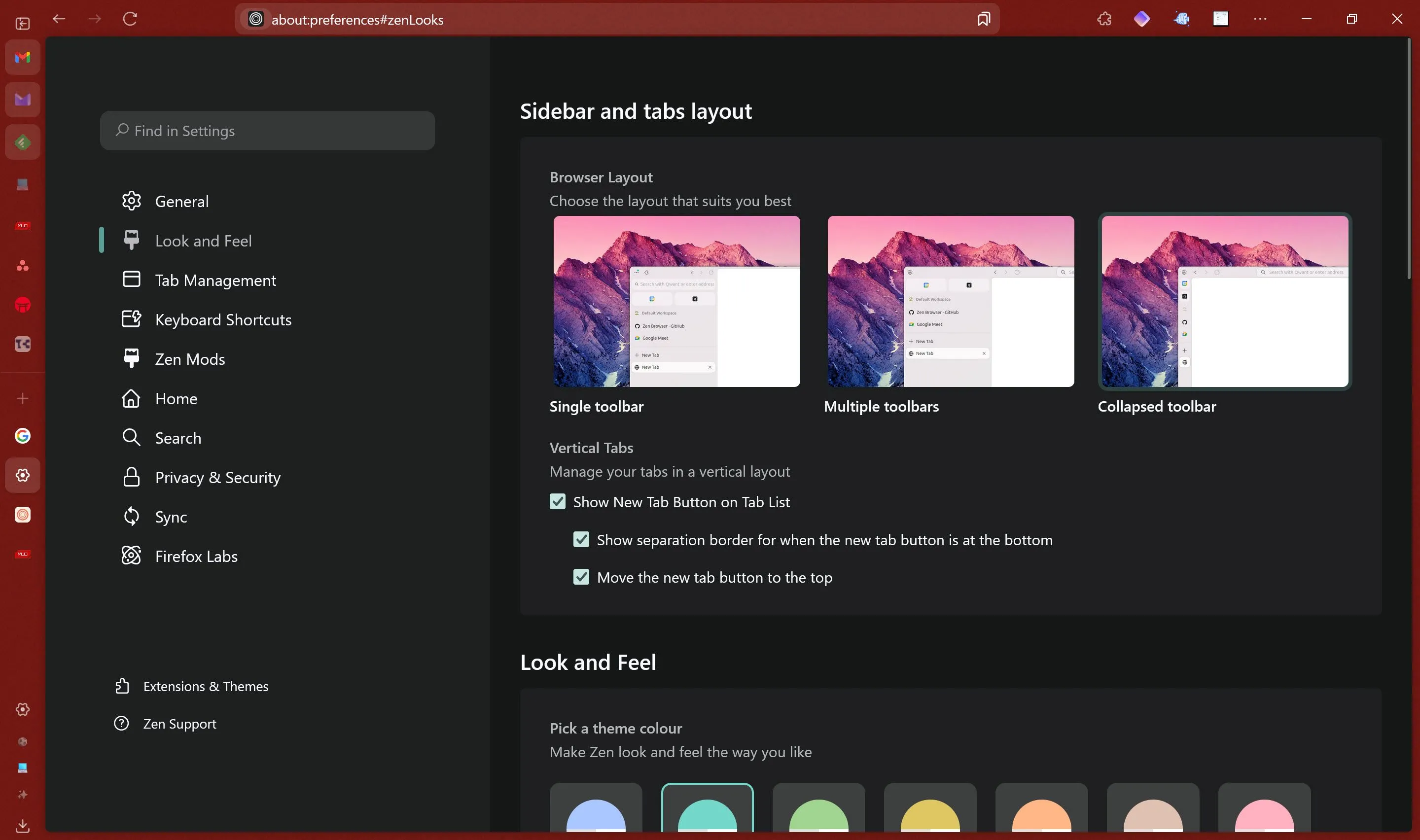 Cài đặt tùy chỉnh chi tiết của Zen Browser, cho phép người dùng cá nhân hóa mọi yếu tố từ giao diện đến phím tắt.