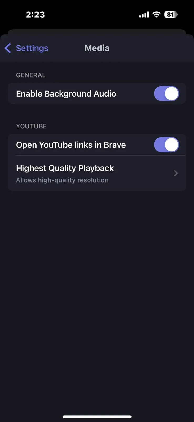 Cài đặt tùy chọn bật âm thanh chạy nền cho video YouTube trong Brave