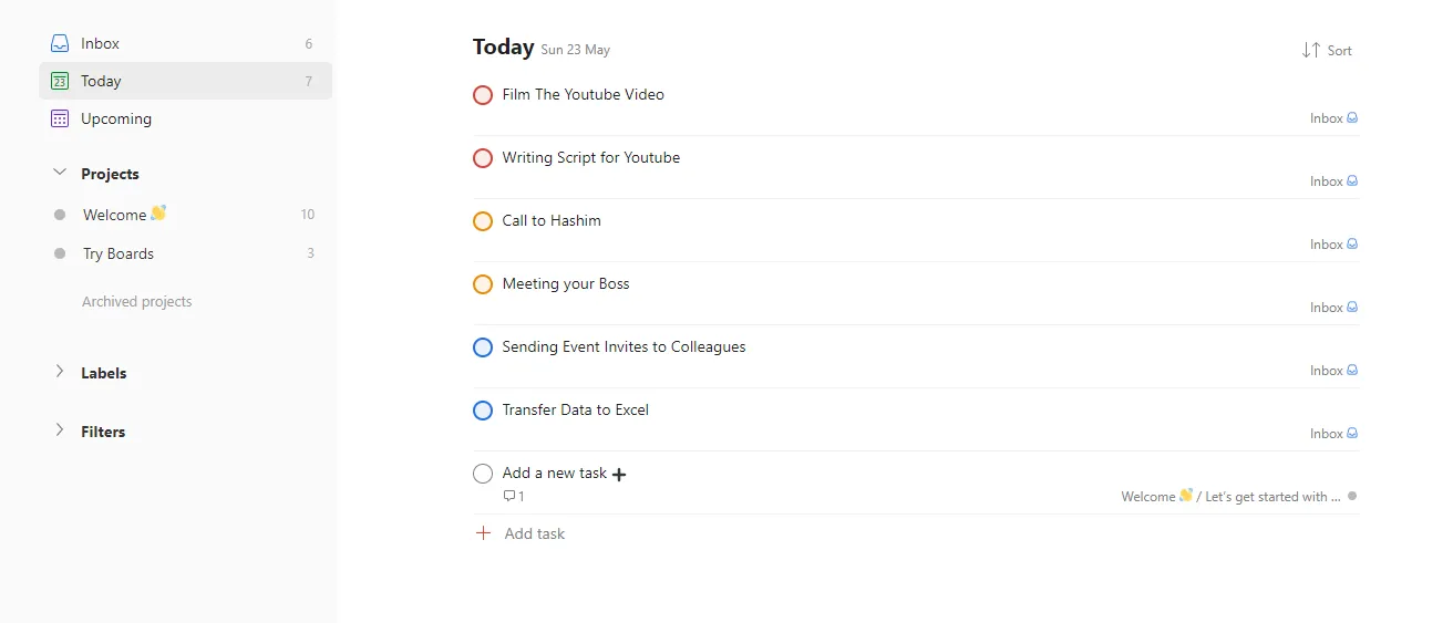 Cài đặt ưu tiên công việc trong ứng dụng Todoist, minh họa cho việc phân loại nhiệm vụ trong Ma trận Eisenhower