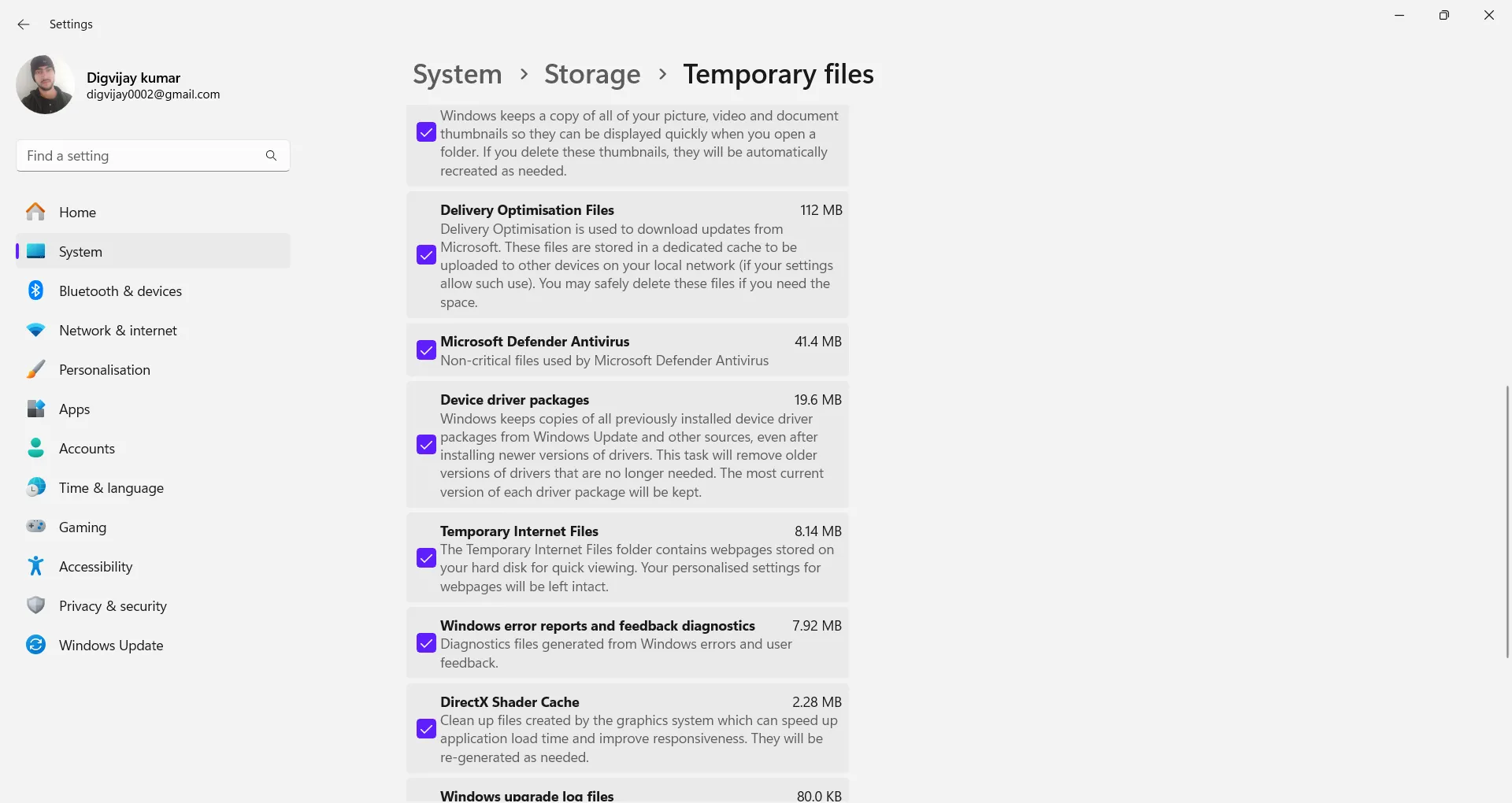 Cài đặt Windows hiển thị tùy chọn xóa các tệp Tối ưu hóa phân phối để giải phóng dung lượng lưu trữ