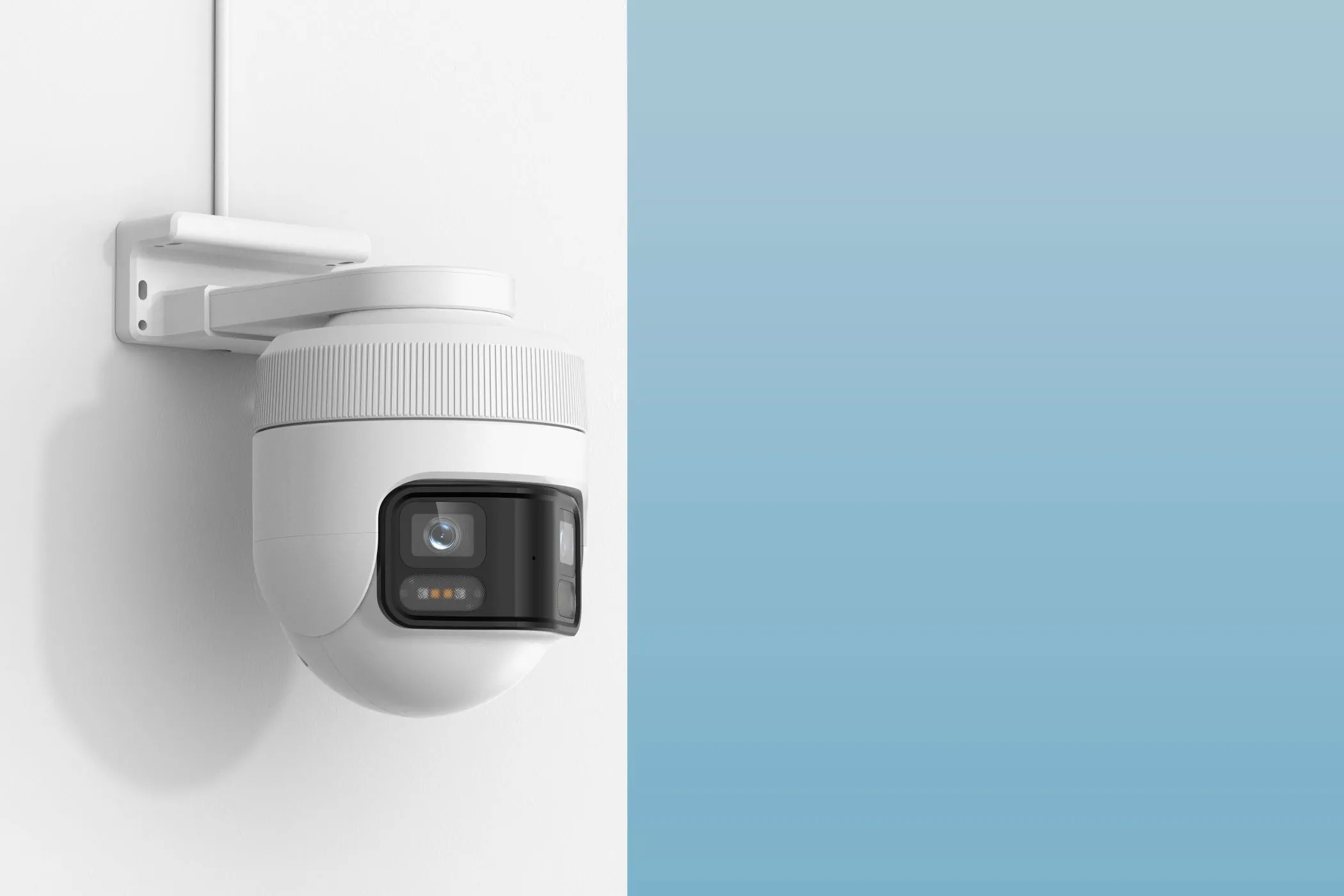 Camera IMILAB EC6 Panorama được lắp đặt cố định trên tường ngoài trời, sẵn sàng hoạt động