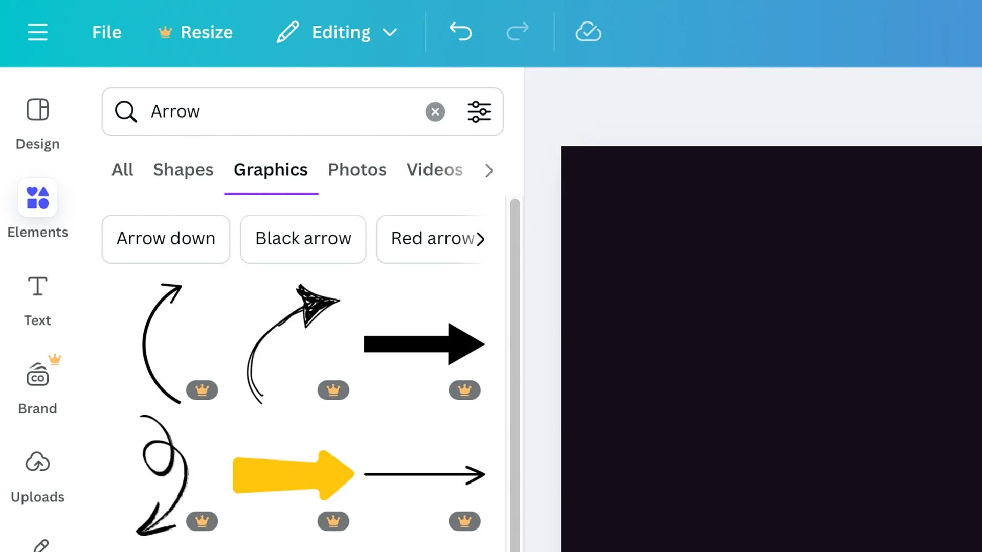Canva hiển thị đa số các yếu tố chỉ dành cho tài khoản Pro khi người dùng tìm kiếm, gây khó khăn cho bản miễn phí.