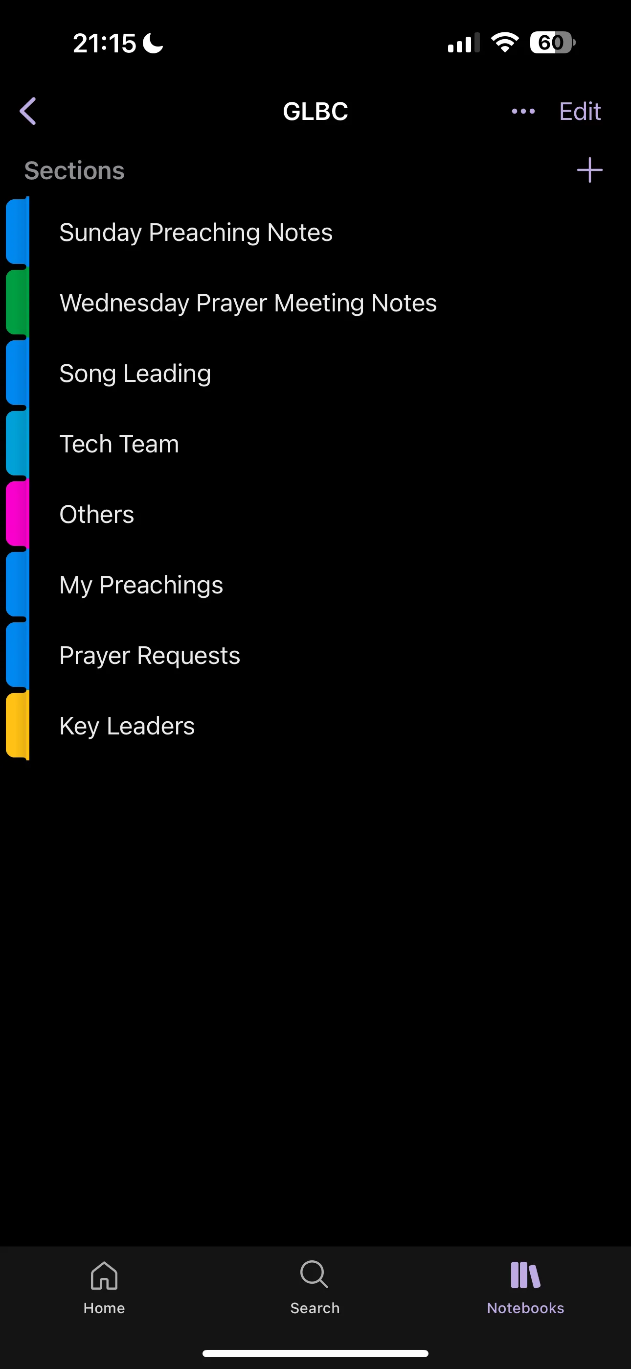 Cấu trúc các mục chương trong một sổ ghi chú OneNote, minh họa khả năng tổ chức thông tin chuyên nghiệp và chi tiết.
