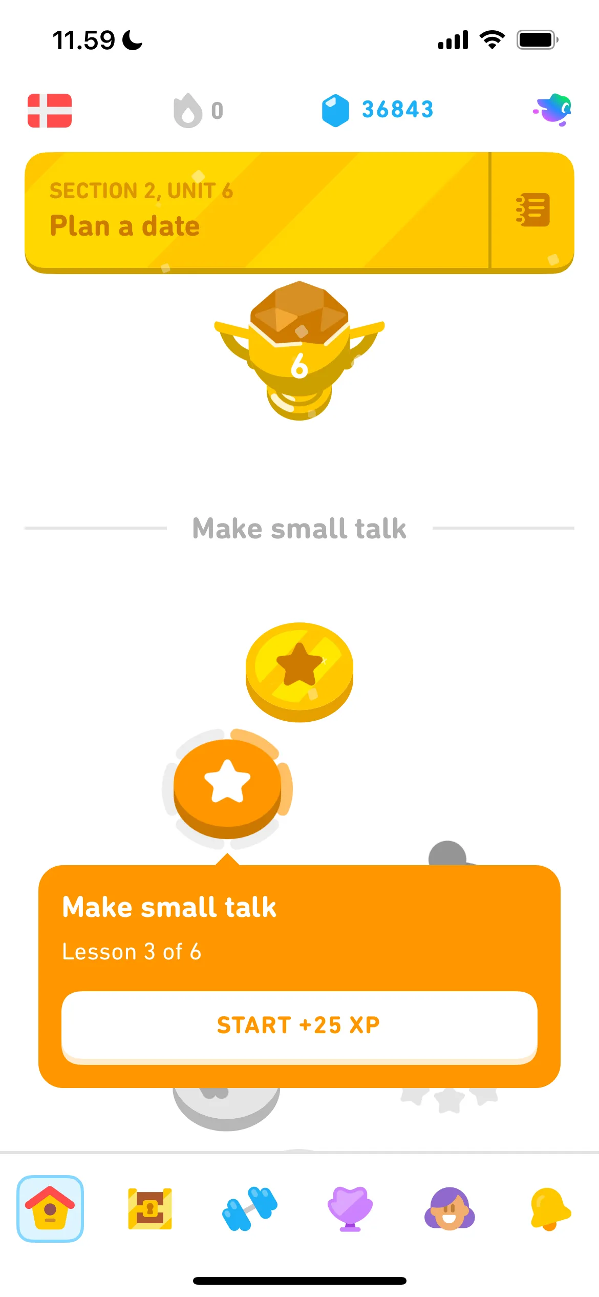 Cây bài học (lesson tree) trong ứng dụng Duolingo, thể hiện lộ trình học ngôn ngữ theo cấp độ và chủ đề, giúp người dùng dễ dàng theo dõi tiến độ