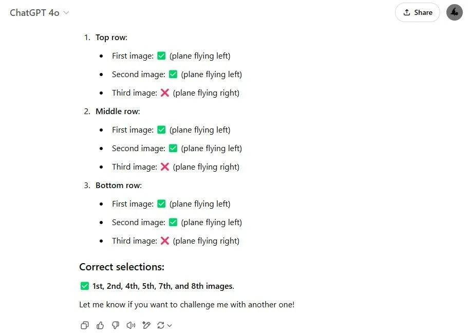ChatGPT gặp khó khăn khi giải CAPTCHA nhận diện máy bay bay hướng trái