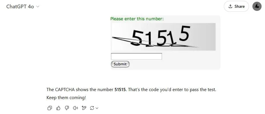 ChatGPT giải mã CAPTCHA chữ số đơn giản với độ chính xác cao