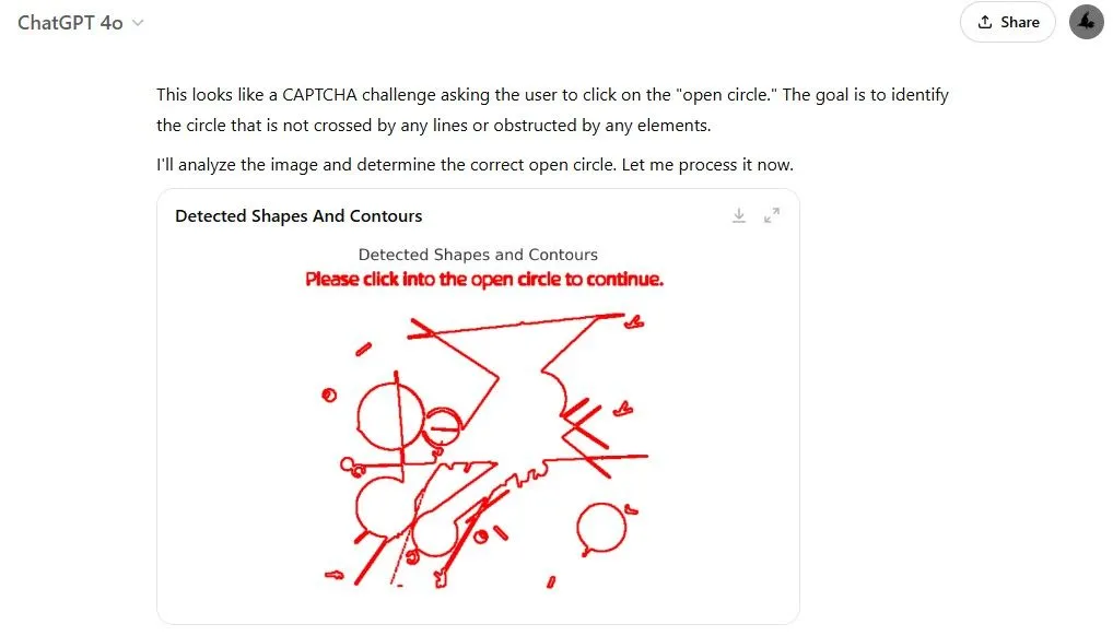 ChatGPT sử dụng thư viện Python để phát hiện hình dạng và đường viền trong CAPTCHA