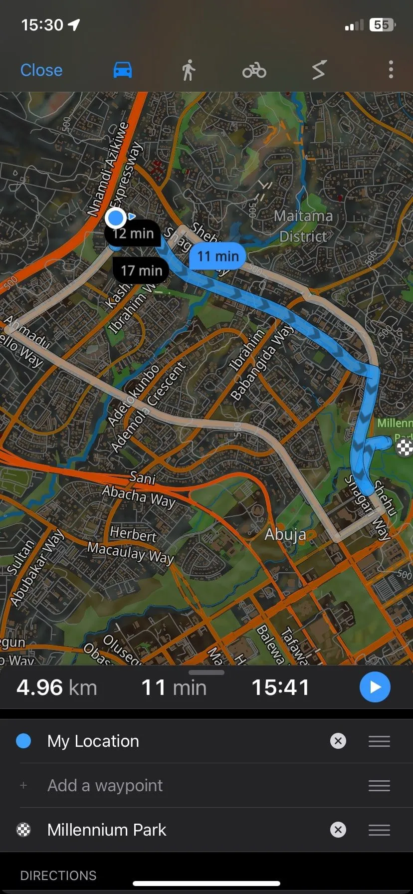 Chế độ dẫn đường ô tô chi tiết và nhanh chóng trên ứng dụng Guru Maps.