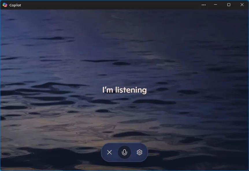 Chế độ giọng nói của Copilot trên Windows app hiển thị hiệu ứng hình ảnh tự nhiên khi tương tác.