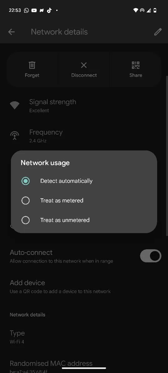 Chế độ sử dụng mạng được đo lường trên Android để tiết kiệm dữ liệu