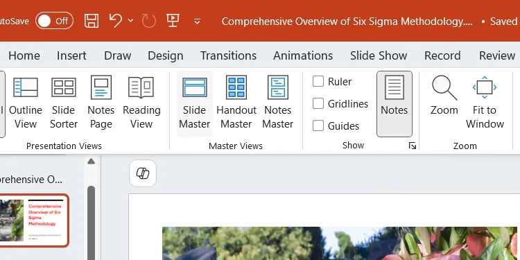 Chế độ xem Slide Master trong PowerPoint Ribbon