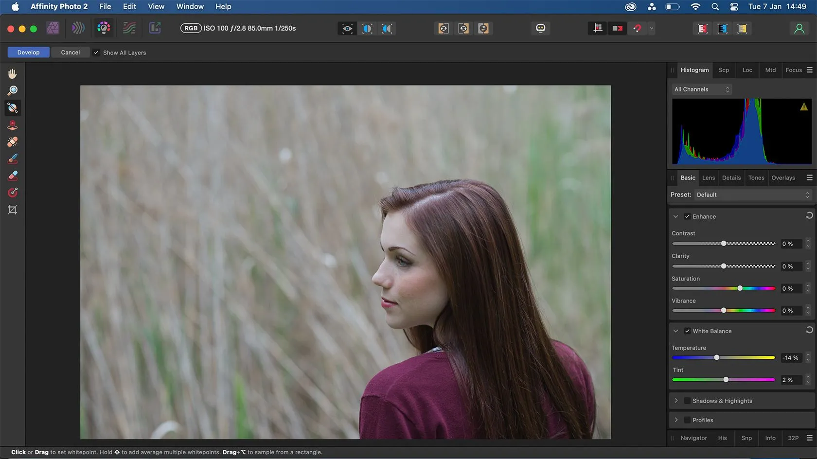 Chỉnh sửa ảnh RAW trong Affinity Photo sử dụng Develop Persona