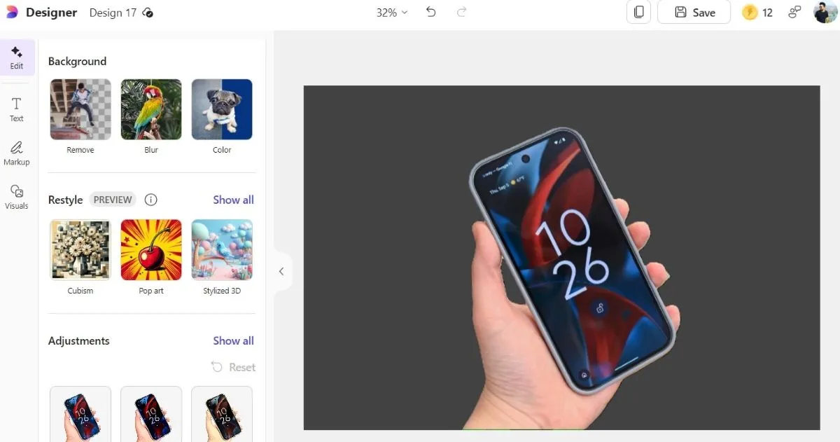 Chỉnh sửa nền ảnh trong Microsoft Designer: xóa, làm mờ hoặc thay thế