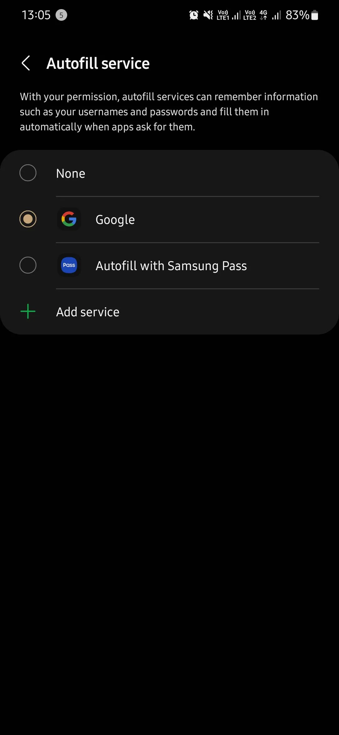 Chọn Google làm tùy chọn tự động điền mật khẩu trên Samsung