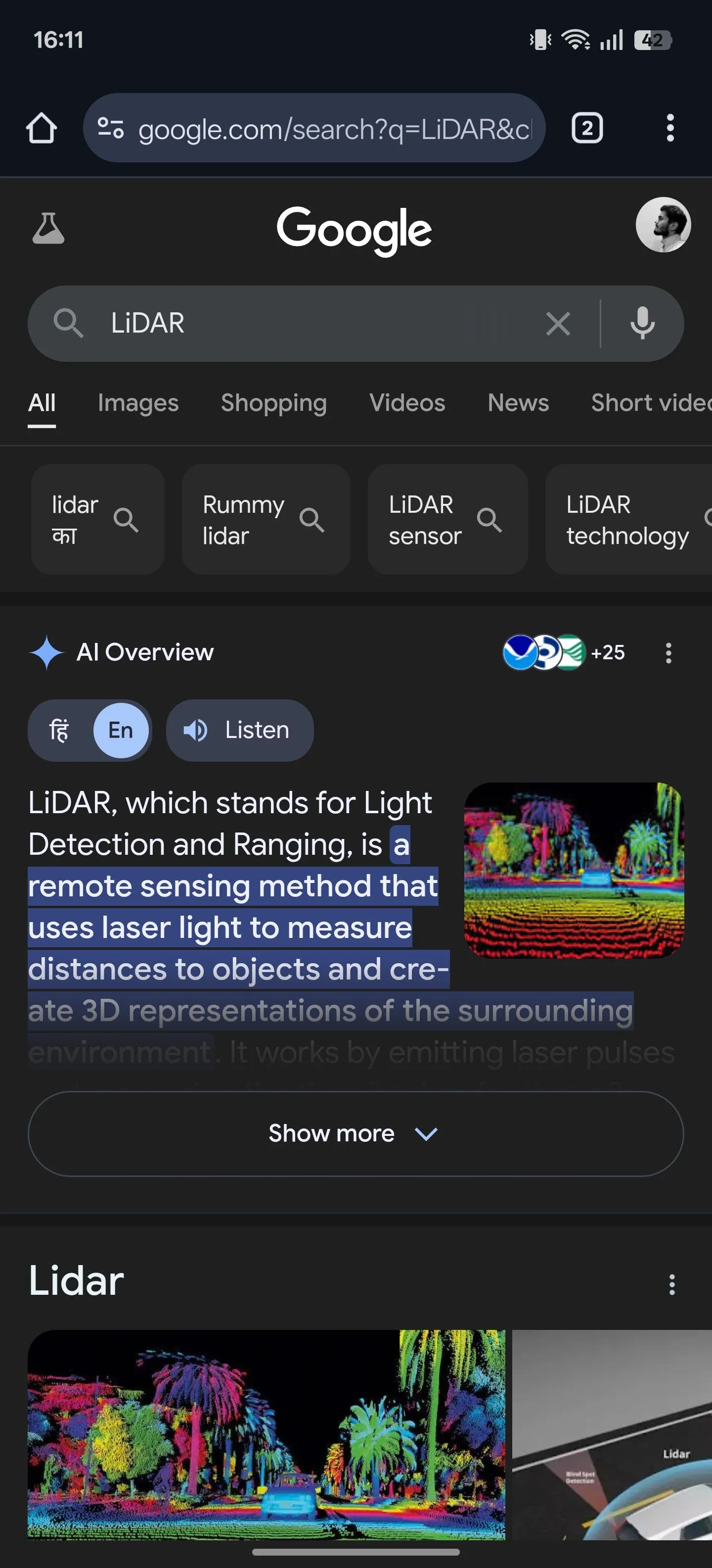 Chrome Android hiển thị kết quả tìm kiếm web.
