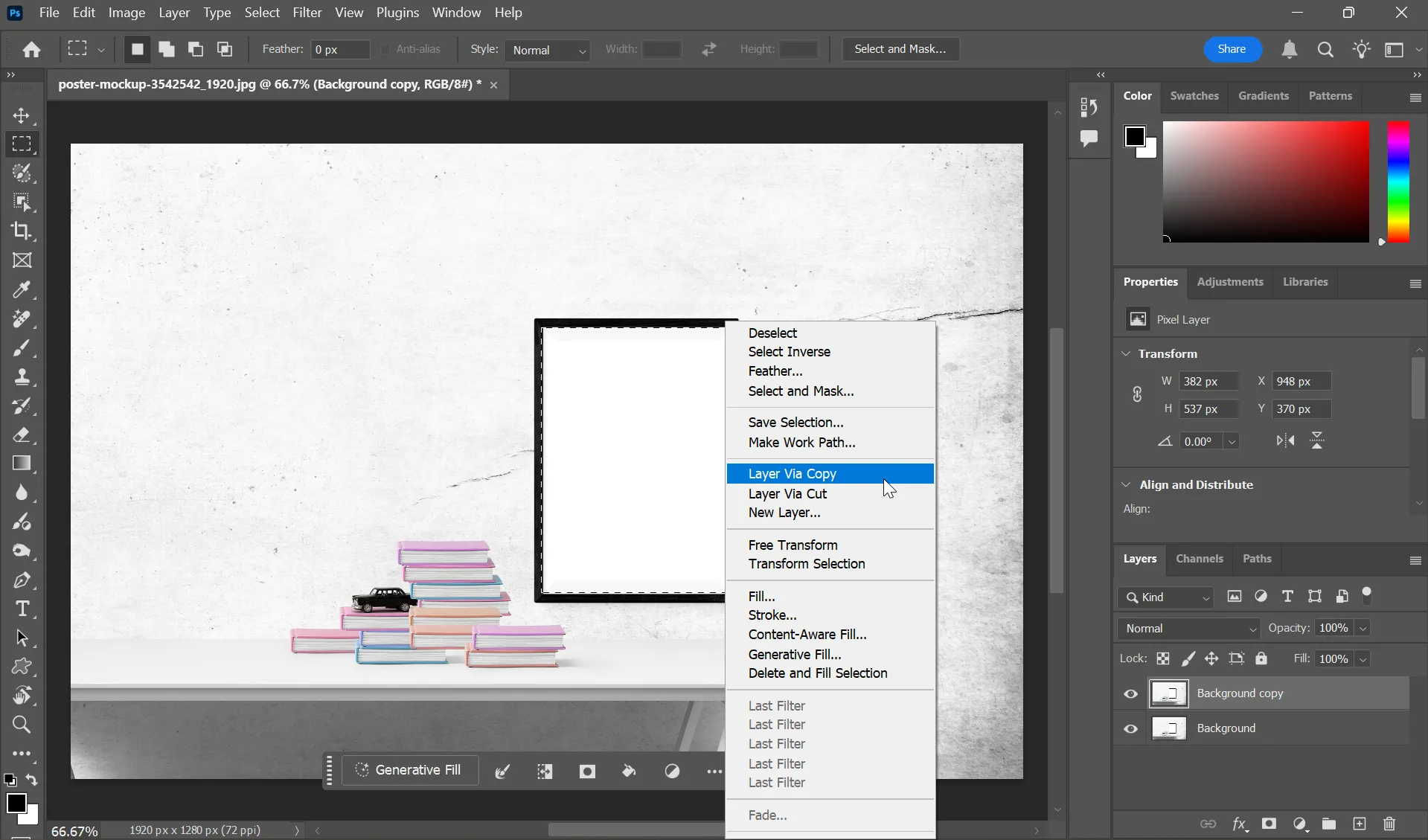 Chuẩn bị lớp ảnh nền cho hiệu ứng pop-out trong Photoshop bằng công cụ Marquee