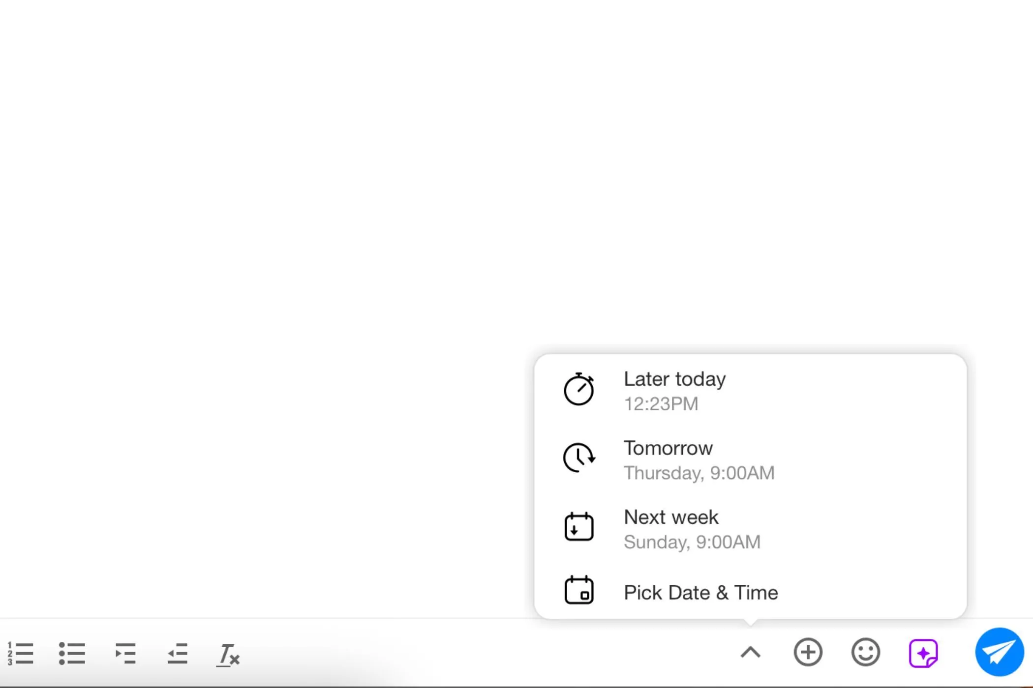 Chức năng hẹn giờ gửi email trong ứng dụng Spike, cho phép đặt lịch gửi tin nhắn.