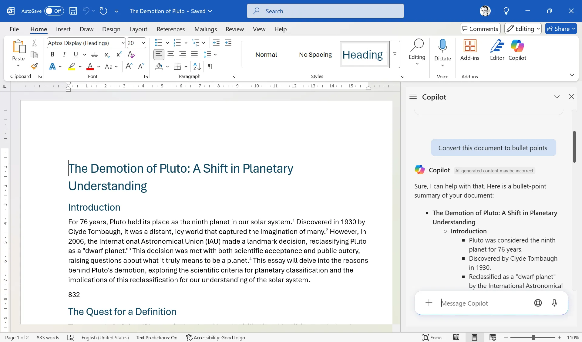 Chuyển đổi văn bản thành dấu đầu dòng với Microsoft Copilot trong Word