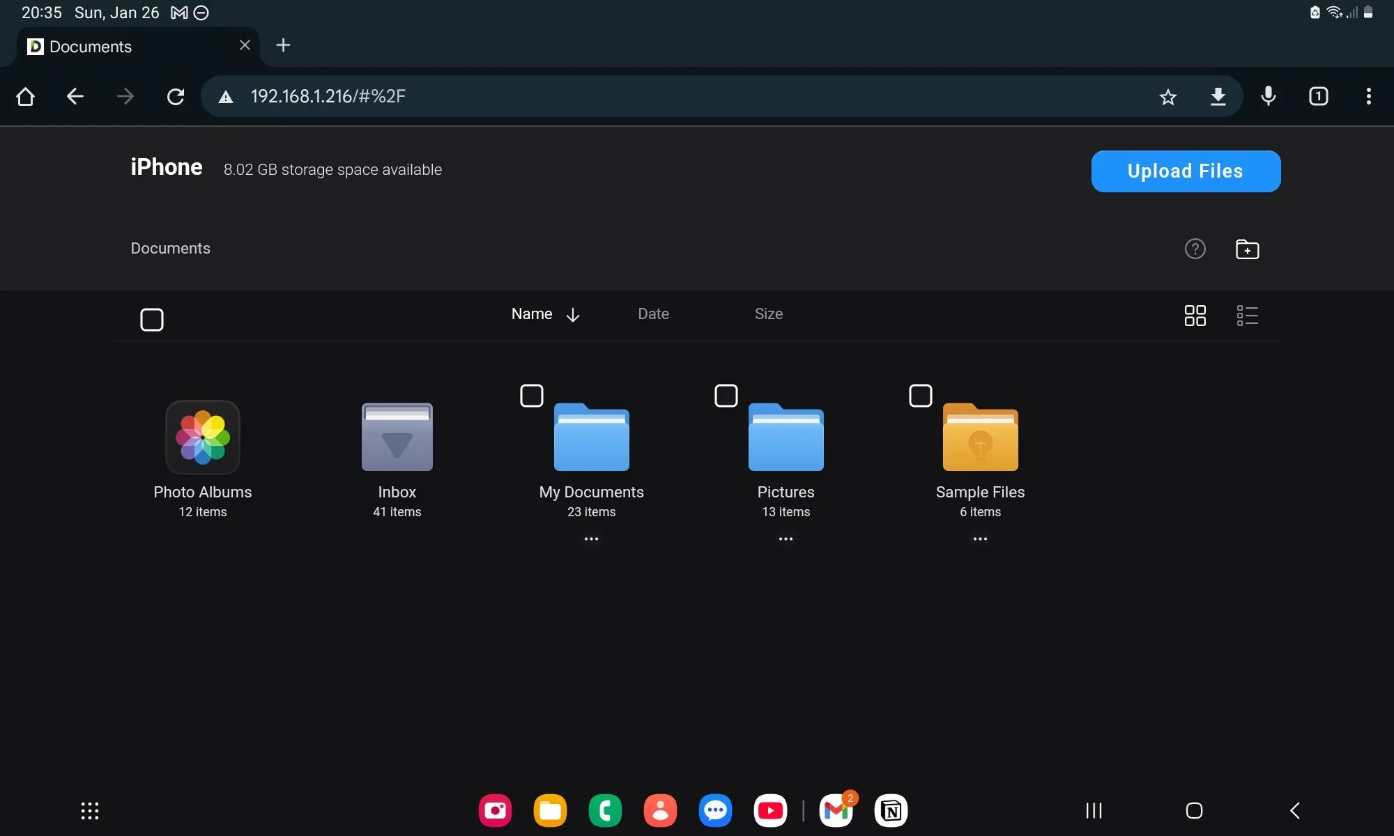 Chuyển tệp giữa iPhone và máy tính bảng Android thông qua máy chủ WebDAV trên ứng dụng Documents.