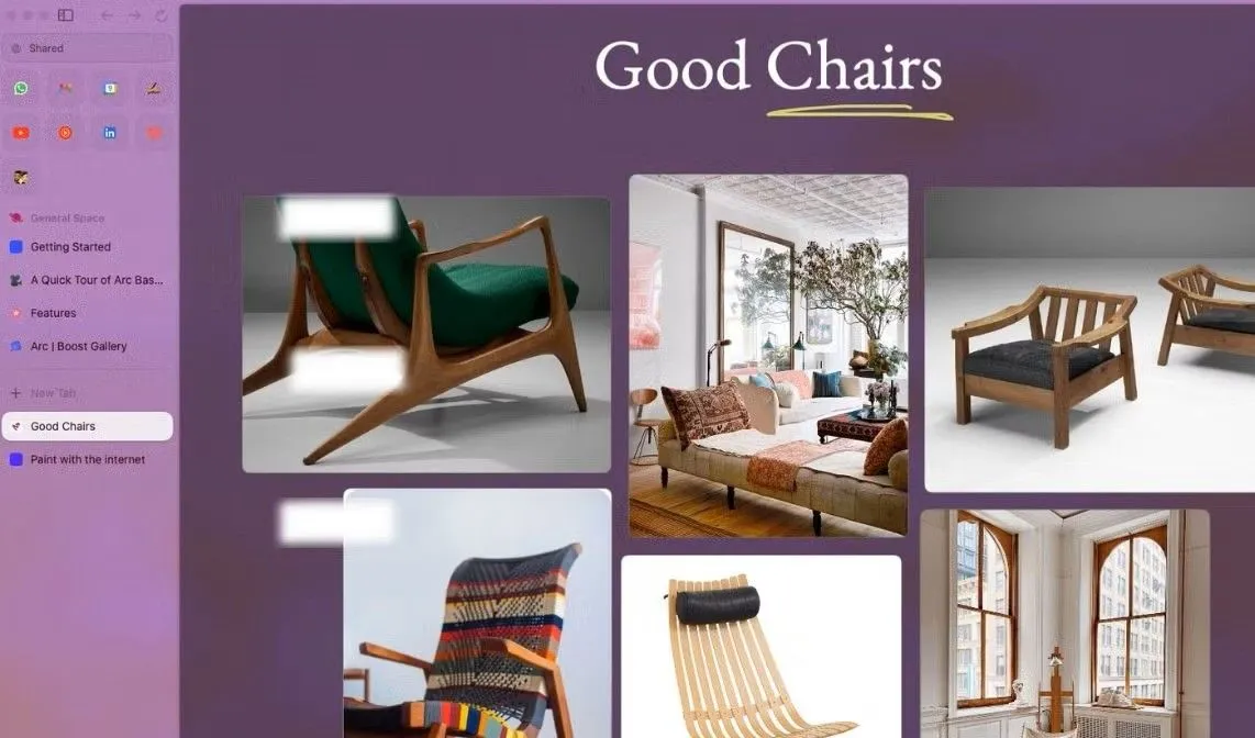 Công cụ Arc Easel hiển thị một bảng trắng kỹ thuật số với hình ảnh và ghi chú, phục vụ cho việc động não ý tưởng.