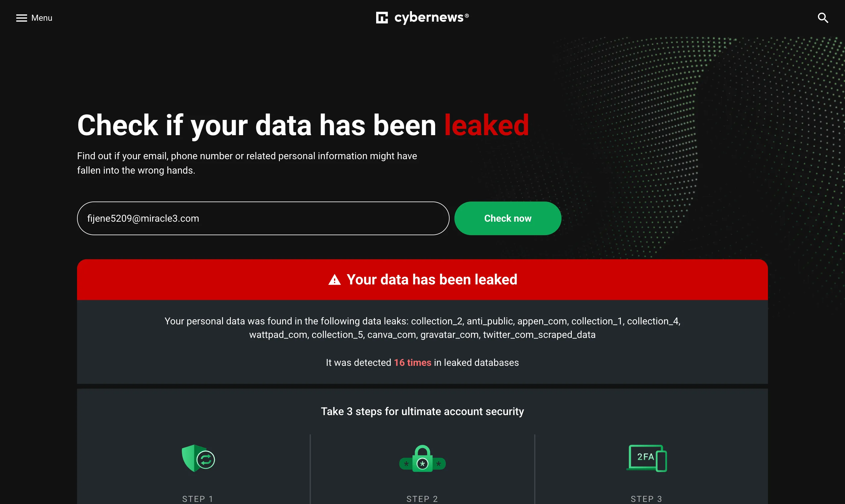 Công cụ CyberNews kiểm tra thông tin cá nhân trên dark web