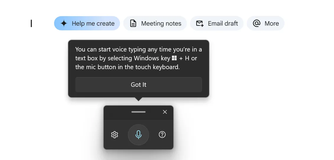 Công cụ gõ giọng nói Windows đang hoạt động trong Google Docs