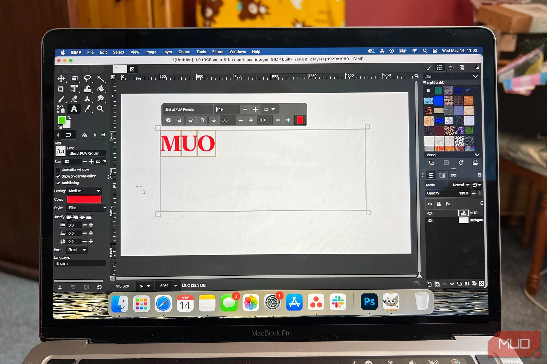 Công cụ văn bản trong GIMP, cho phép chỉnh sửa không phá hủy và áp dụng hiệu ứng cho văn bản trực tiếp.