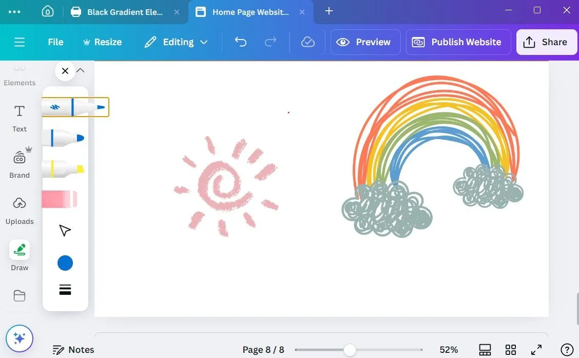 Công cụ vẽ tay tự do trong ứng dụng Canva trên máy tính