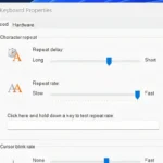 Cửa sổ Keyboard Properties hiển thị tùy chỉnh độ trễ lặp và tốc độ lặp của phím.