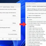Cửa sổ "Tùy chọn Hiệu suất" Windows 11, với lựa chọn "Điều chỉnh cho hiệu suất tốt nhất"