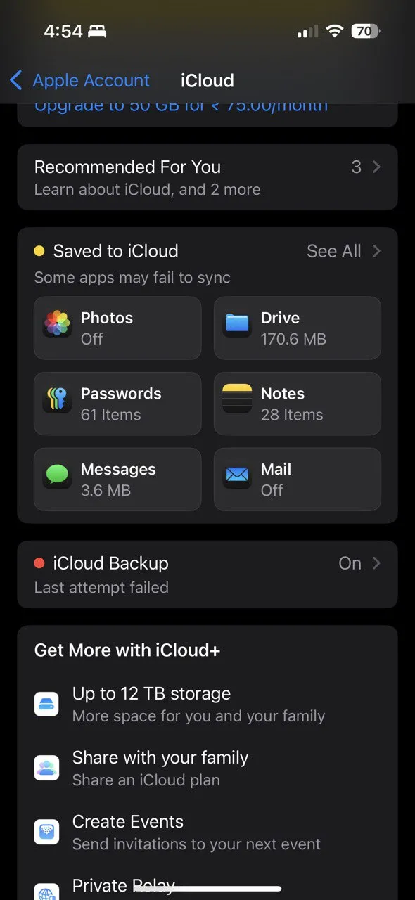 Danh sách các ứng dụng đang lưu trữ dữ liệu trên iCloud, hiển thị dung lượng mà mỗi ứng dụng đang chiếm dụng.