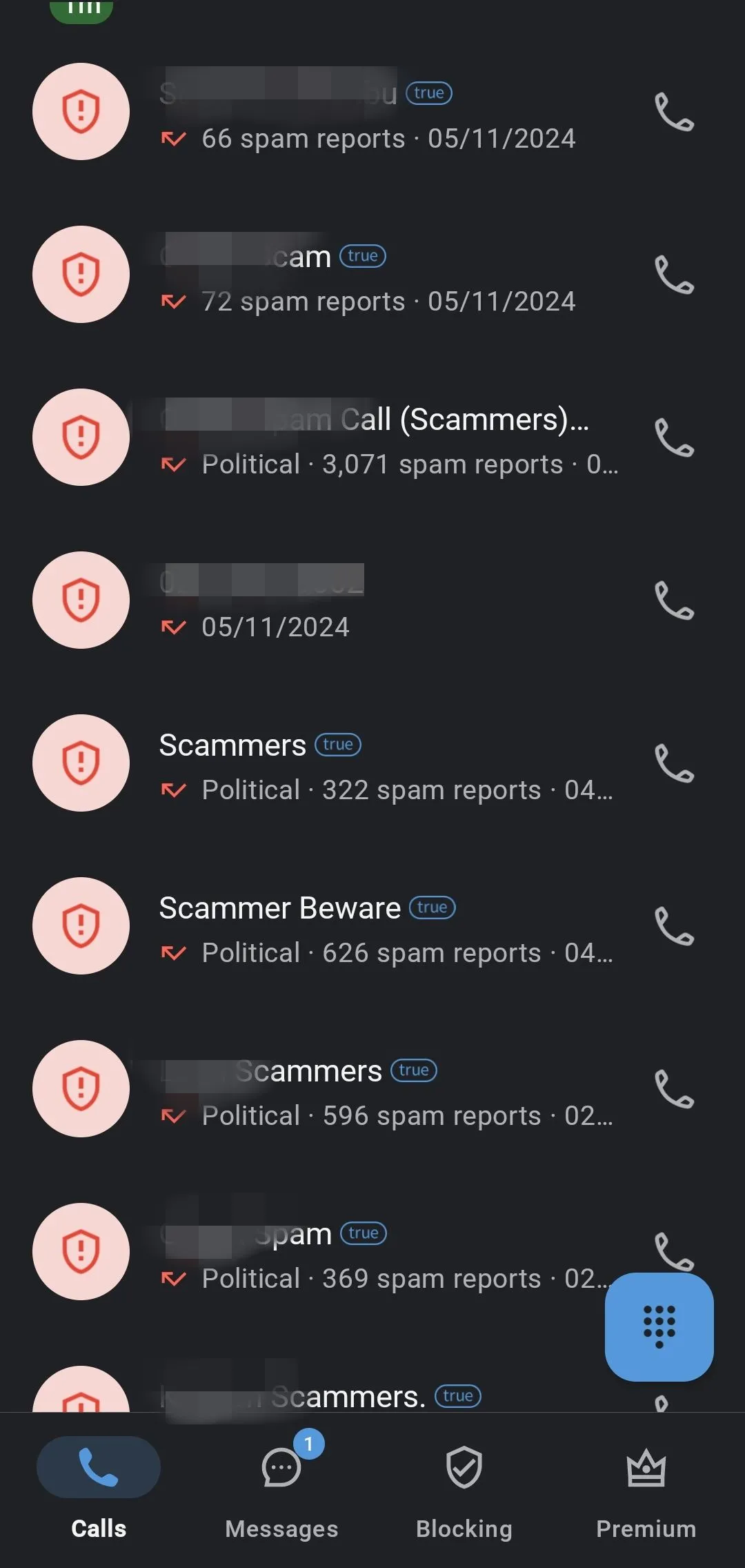 Danh sách cuộc gọi Truecaller cảnh báo số lừa đảo
