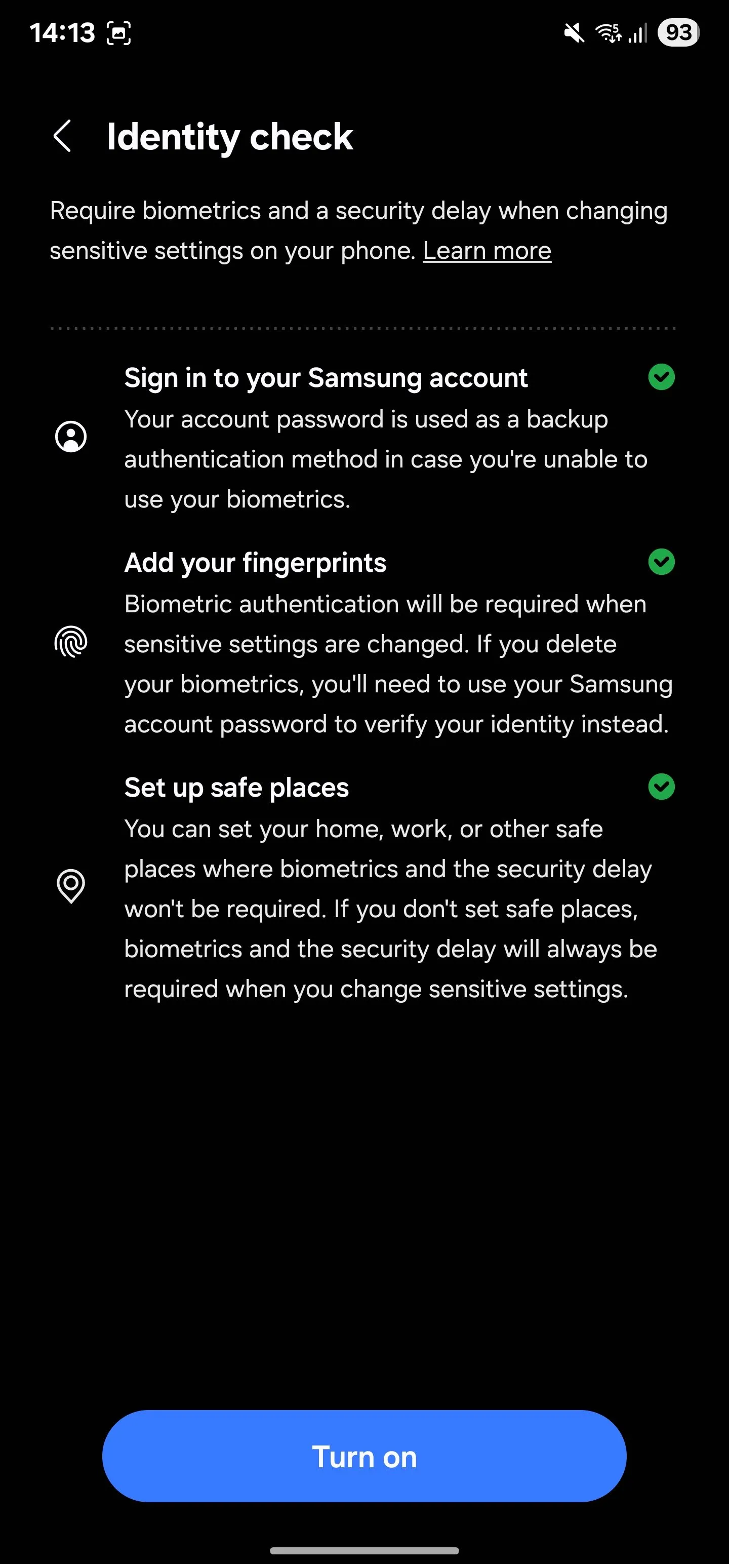 Danh sách kiểm tra để kích hoạt tính năng Kiểm tra danh tính trên Samsung Galaxy.
