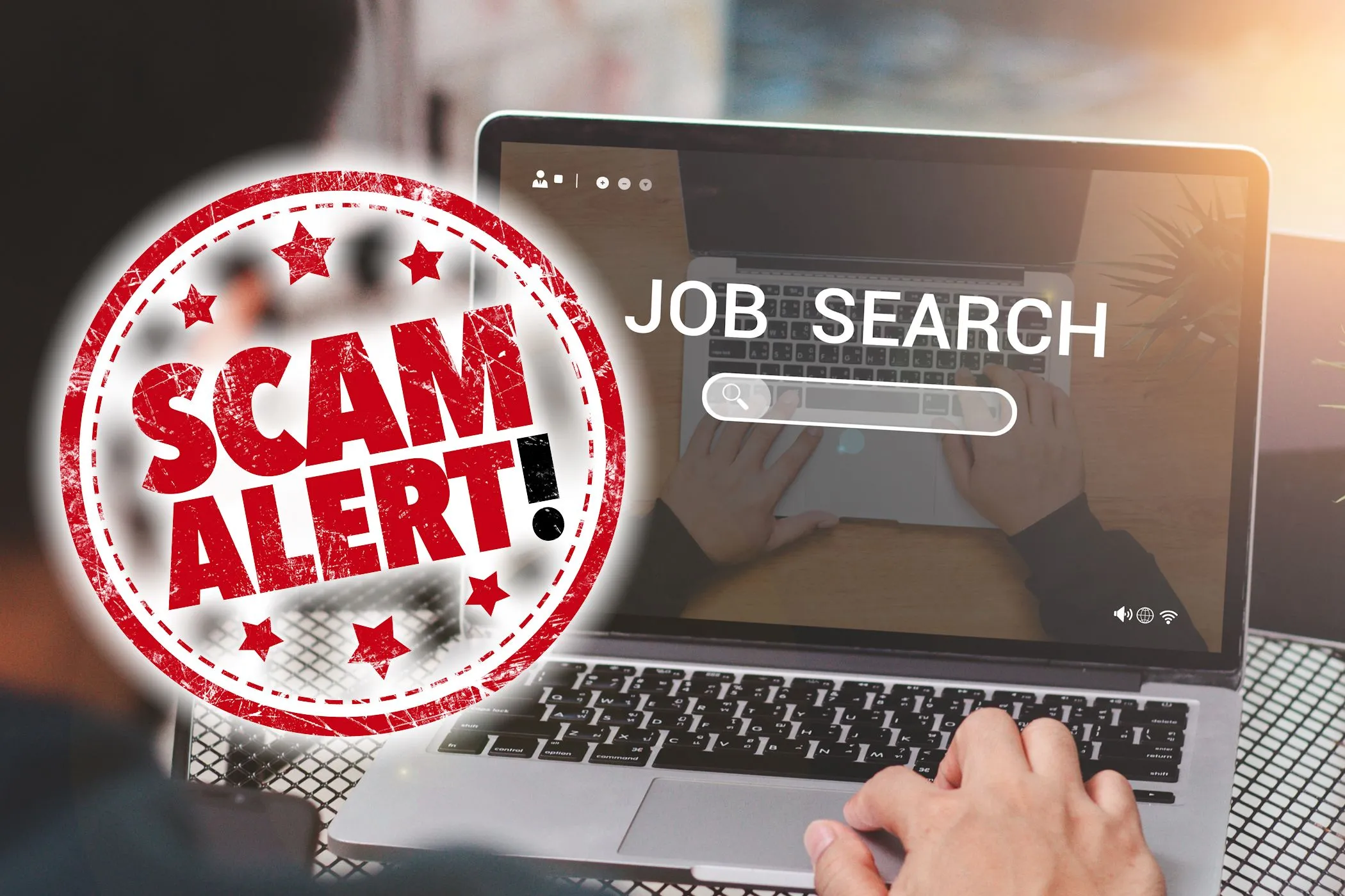 Dấu hiệu cảnh báo lừa đảo việc làm trên màn hình máy tính với cụm từ 'Scam Alert'