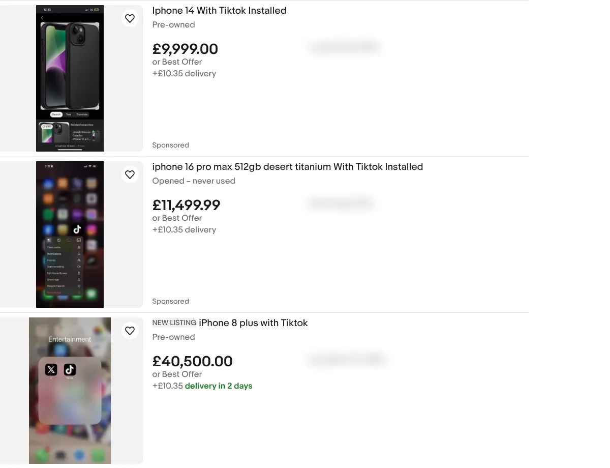 Điện thoại iPhone cũ rao bán trên eBay kèm ứng dụng TikTok đã cài đặt sẵn