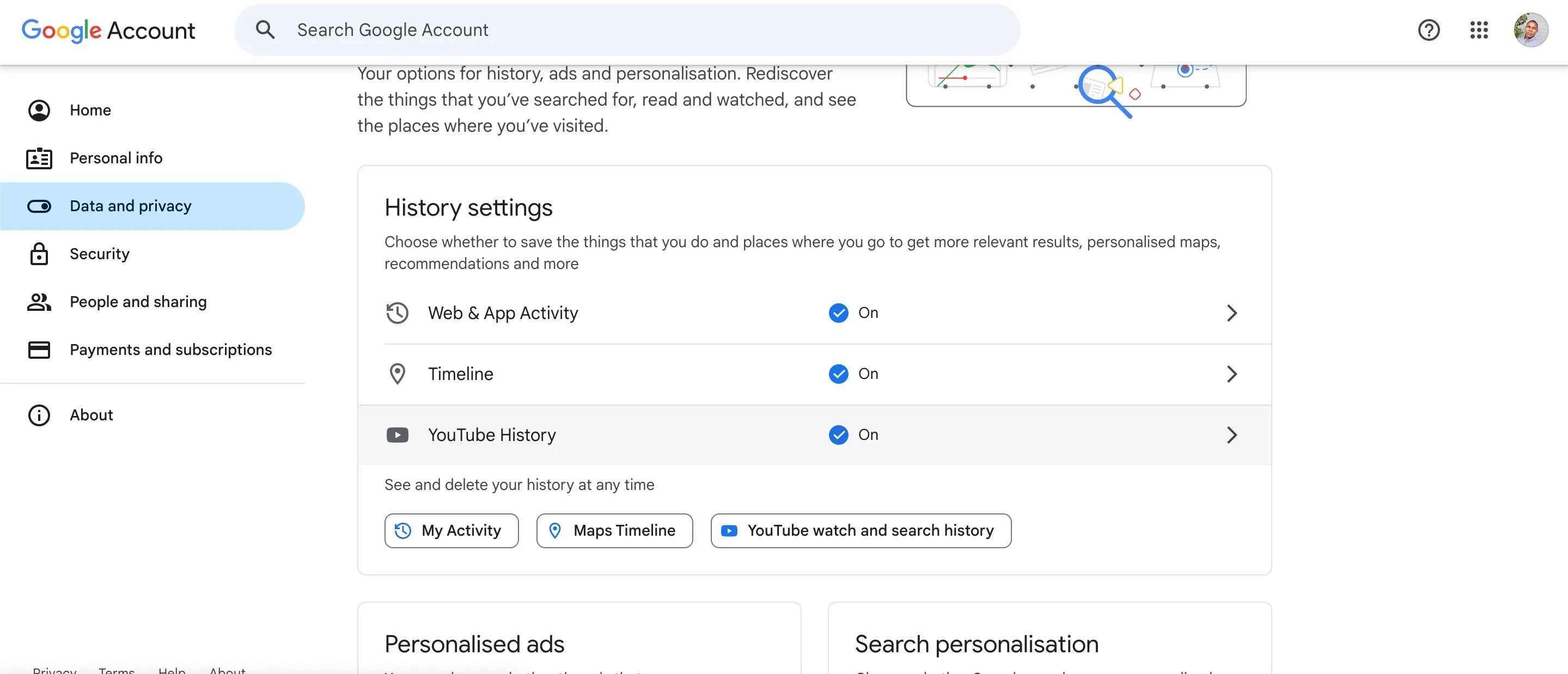 Dữ liệu Google trên trang quyền riêng tư