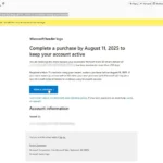 Email cảnh báo Microsoft Entra ID yêu cầu hành động mua hàng để duy trì tài khoản.