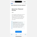 Email lừa đảo giả mạo 1Password yêu cầu reset mật khẩu chính