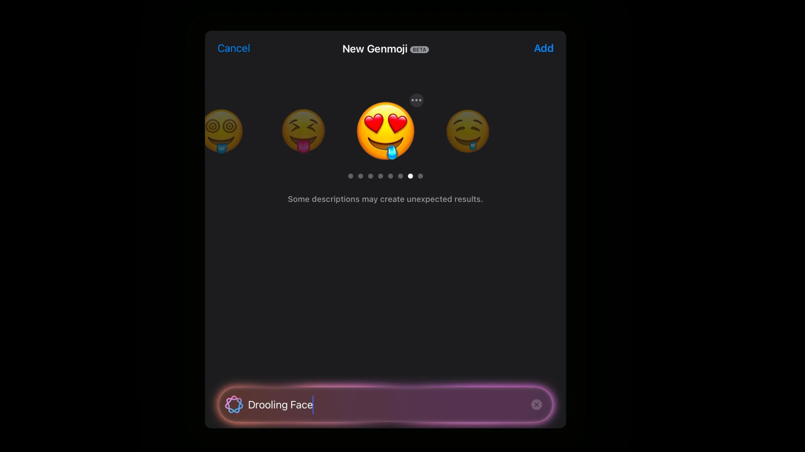 Emoji mặt chảy nước dãi có thêm mắt trái tim do Genmoji tạo