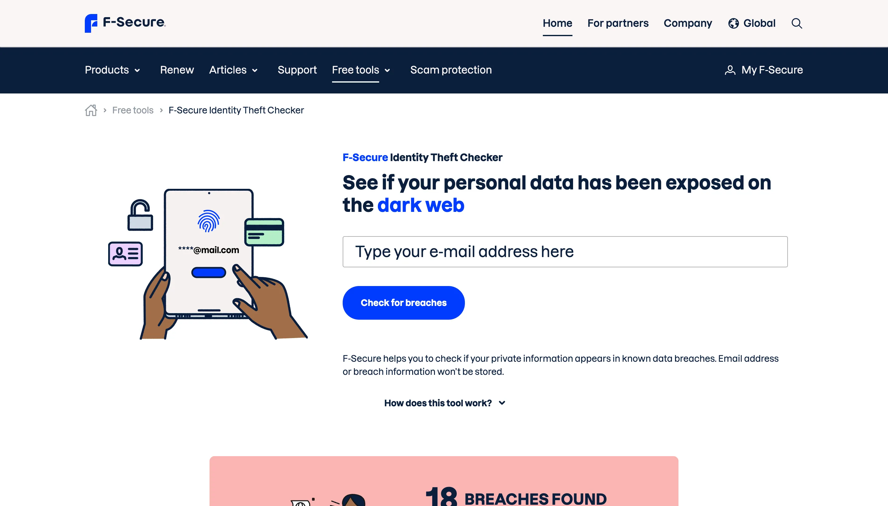 F-Secure Identity Theft Checker quét dữ liệu bị đánh cắp