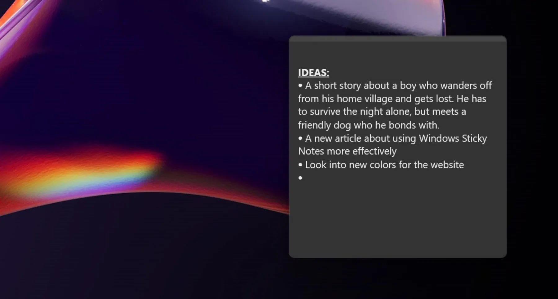 Ghi chú &quot;Ý Tưởng&quot; được tạo trên Windows Sticky Notes