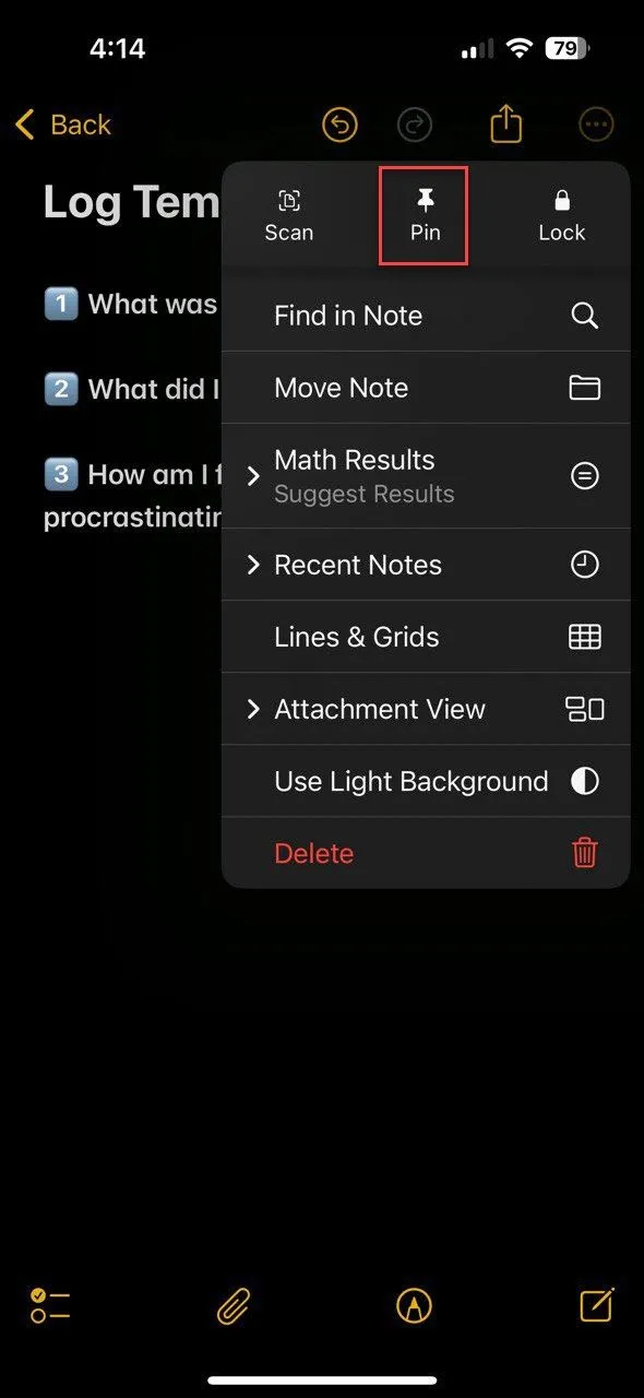 Ghim ghi chú mẫu theo dõi trì hoãn trong Apple Notes để truy cập nhanh