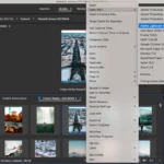 Giao diện Adobe Bridge hiển thị hình ảnh và menu mở ảnh trong các ứng dụng Adobe khác.
