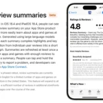 Giao diện App Store hiển thị bản tóm tắt đánh giá ứng dụng được tạo bởi AI của Apple