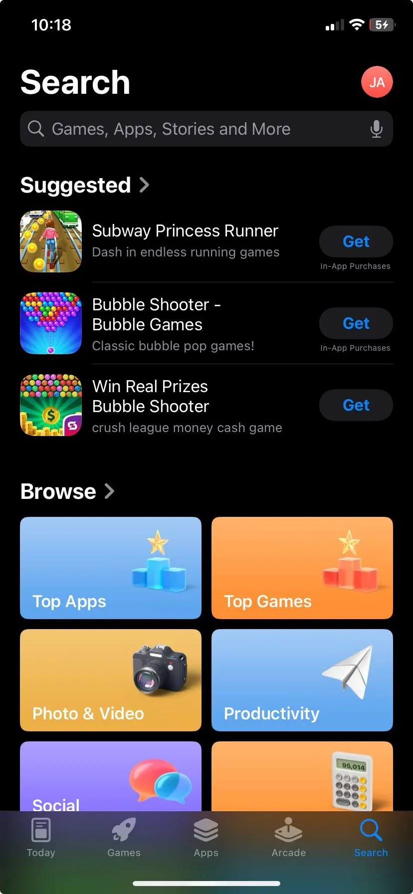 Giao diện Apple App Store với các ứng dụng gợi ý và tùy chọn duyệt tìm