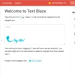 Giao diện bảng điều khiển (dashboard) của Text Blaze nơi quản lý các snippet đã tạo
