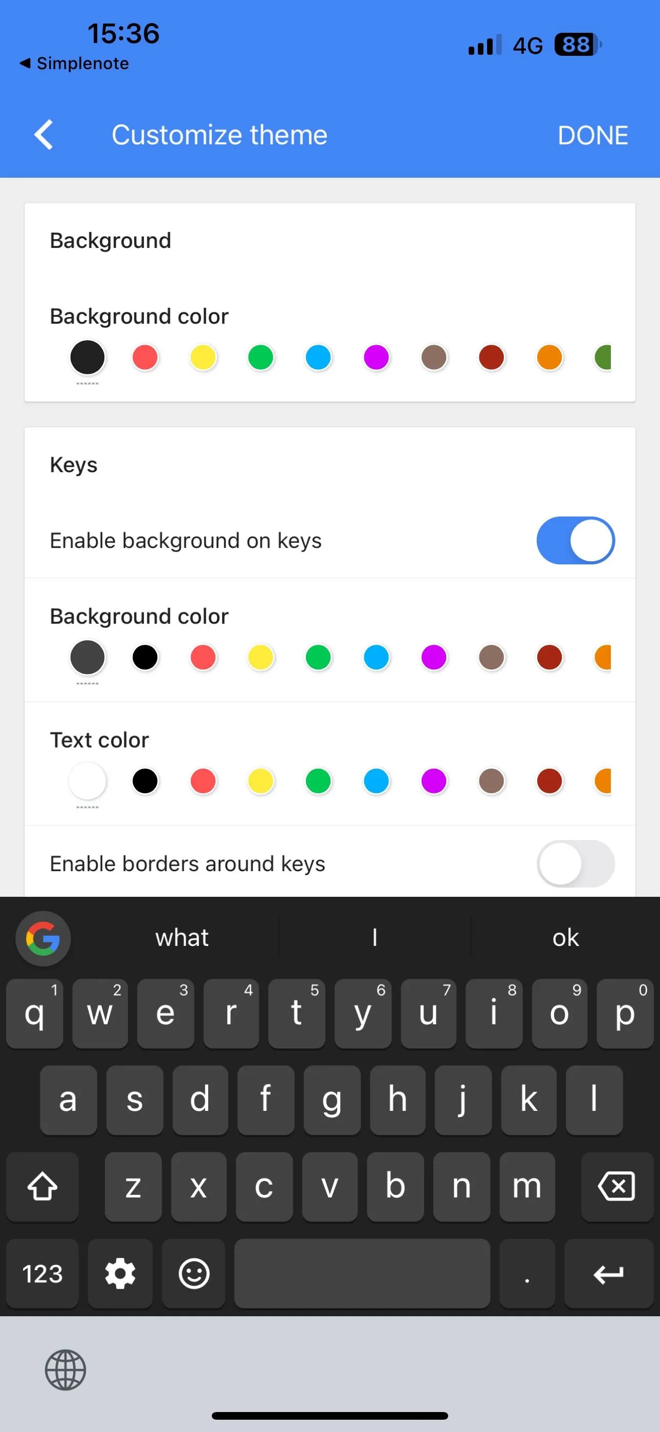 Giao diện cài đặt chủ đề trên Gboard cho phép người dùng tùy chỉnh màu sắc, hình nền và các tùy chọn hiển thị khác để cá nhân hóa bàn phím.