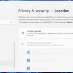 Giao diện cài đặt Dịch vụ Định vị trên Windows 11