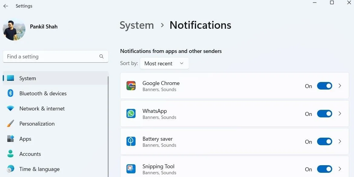Giao diện cài đặt tắt thông báo Google Chrome trên Windows 11